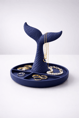 Ocean Jewelry Tray STL – Whale Tail Vanity Organizer & Ring Holder 3d model