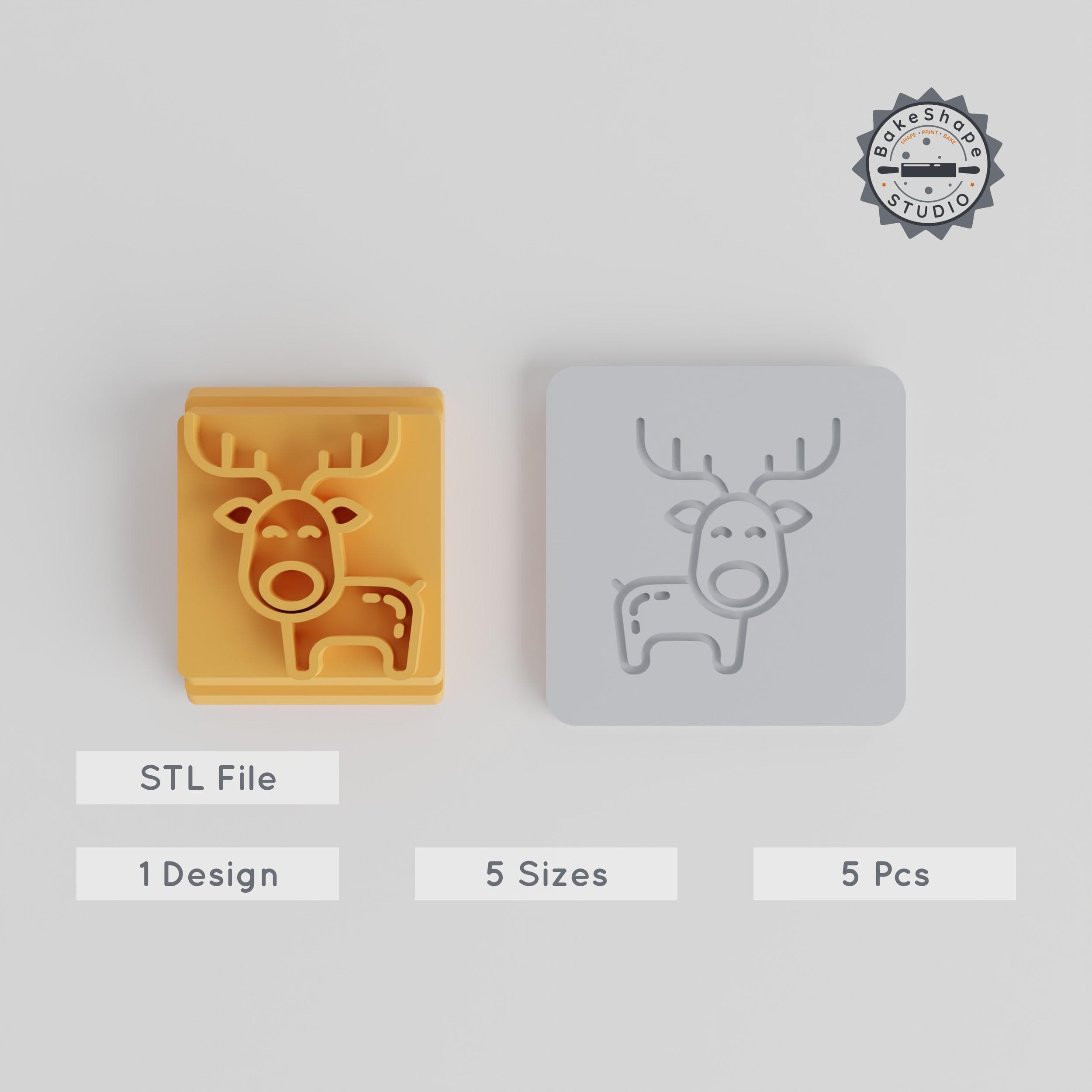Deer Stamp Tile Set, 5 Piece, in 20-40mm Sizes, for Clay, Cookies, Fondant, Festive Holiday & Xmas Crafts PRODUCT_3843 3d model
