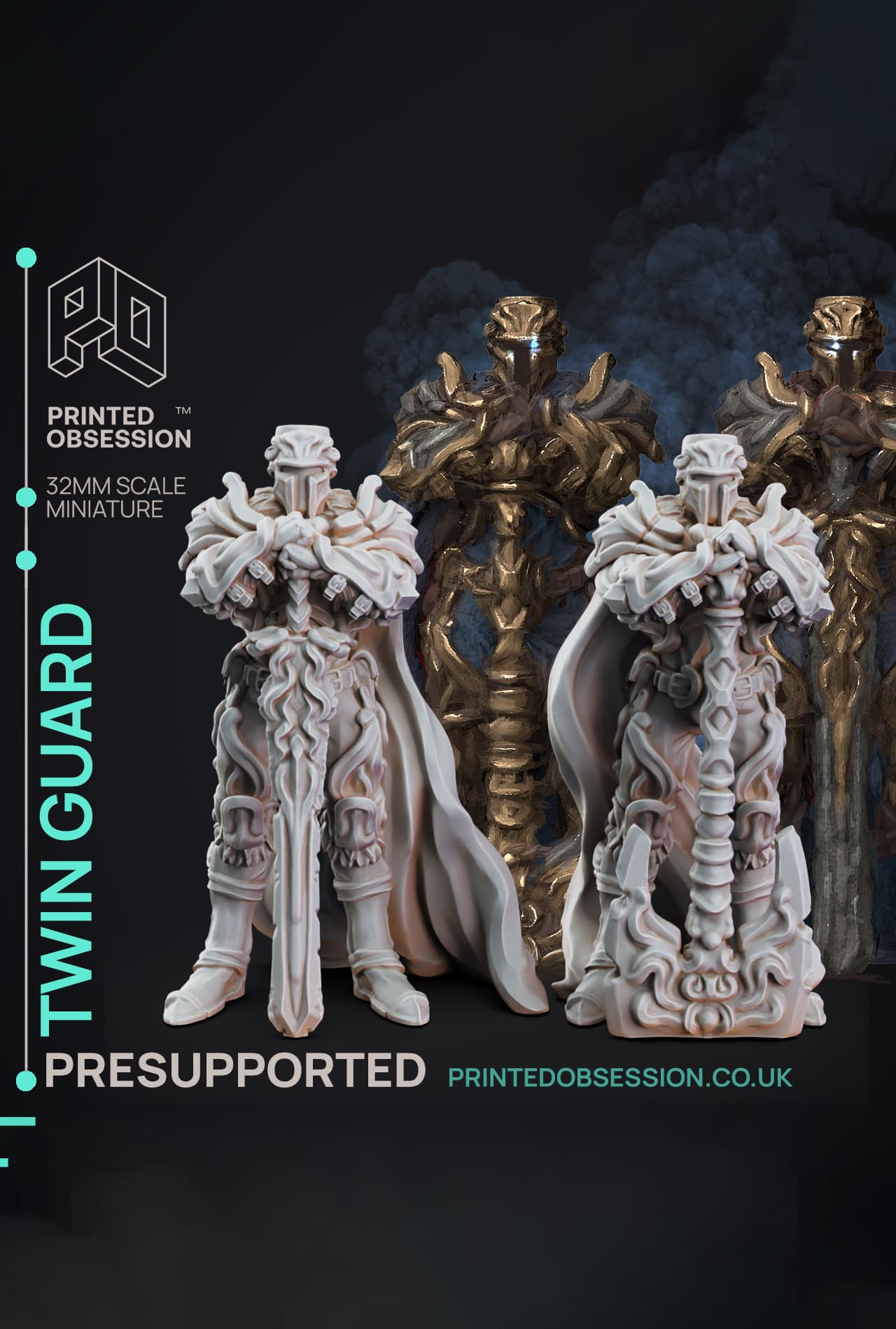 Twin Guard - The Mists of Change - PRESUPPORTED - Illustrated and Stats - 32mm scale 3d model