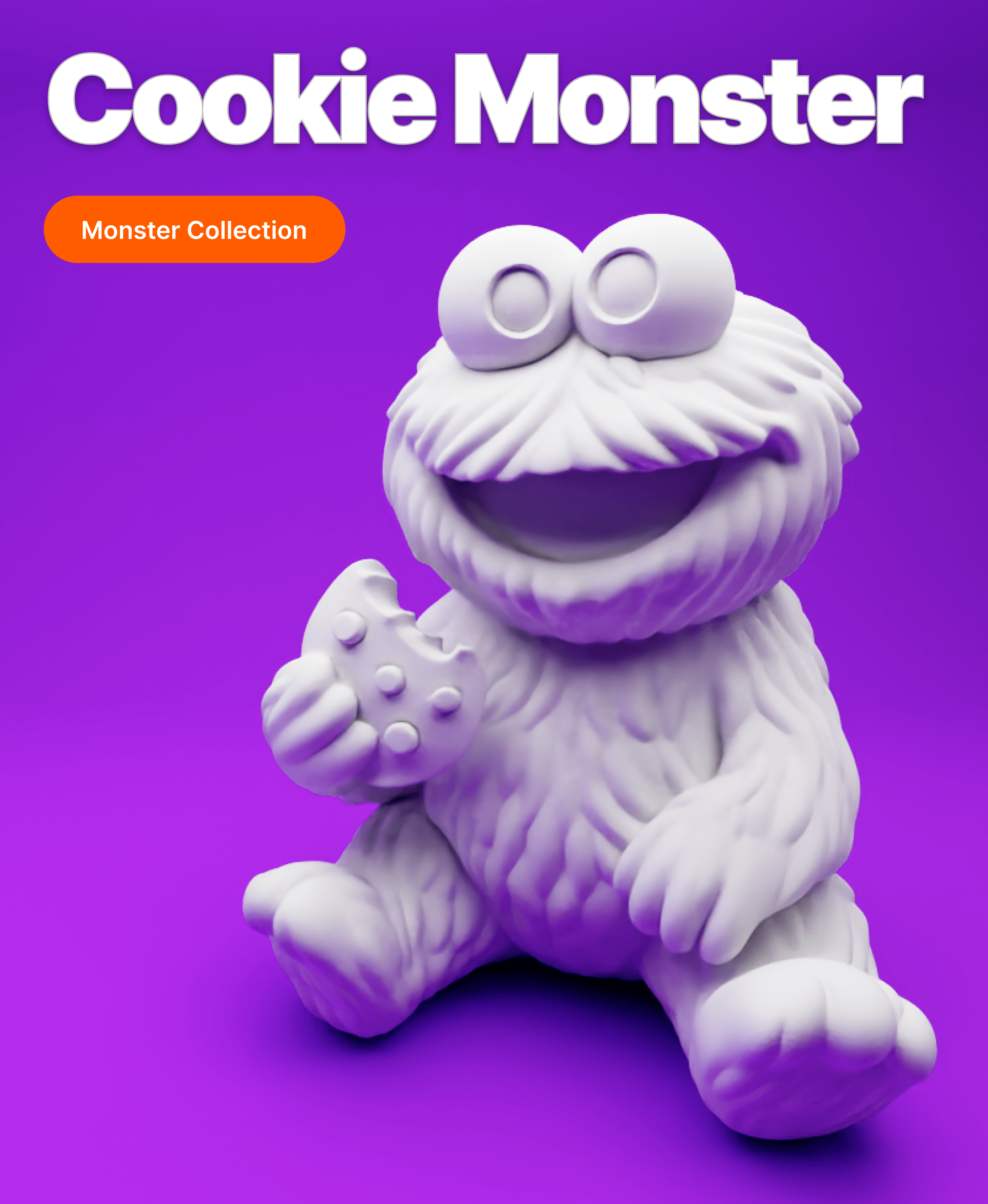 Cookie Monster-Inspired Chibi Figurine – 3D Printable with Bitten Cookie 3d model