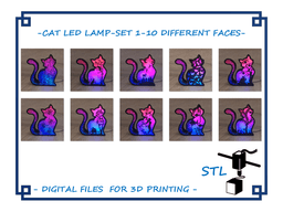 Cat Led Lamp - Set 1 - 10 Different Faces 3d model
