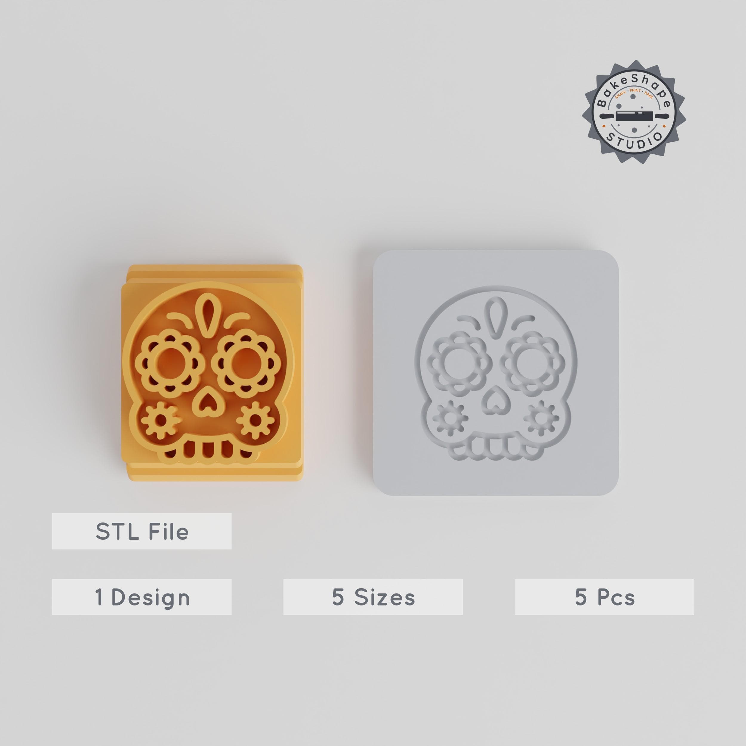 Skull Mask Stamp Set, 5 Sizes Tile for Clay, Cookies & Fondant, Skeleton & Calavera Design PRODUCT_1859 3d model