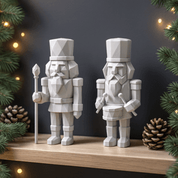 Nutcracker Figure Set | Low Poly 2 pcs Soldiers | Christmas Decor | Holiday Shelf Display 3d model