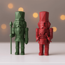 Nutcracker Figure Set | Low Poly 2 pcs Soldiers | Christmas Decor | Holiday Shelf Display 3d model