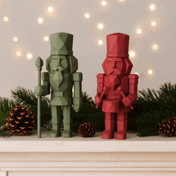 Nutcracker Figure Set | Low Poly 2 pcs Soldiers | Christmas Decor | Holiday Shelf Display 3d model