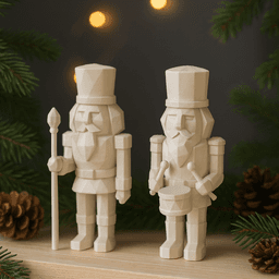 Nutcracker Figure Set | Low Poly 2 pcs Soldiers | Christmas Decor | Holiday Shelf Display 3d model