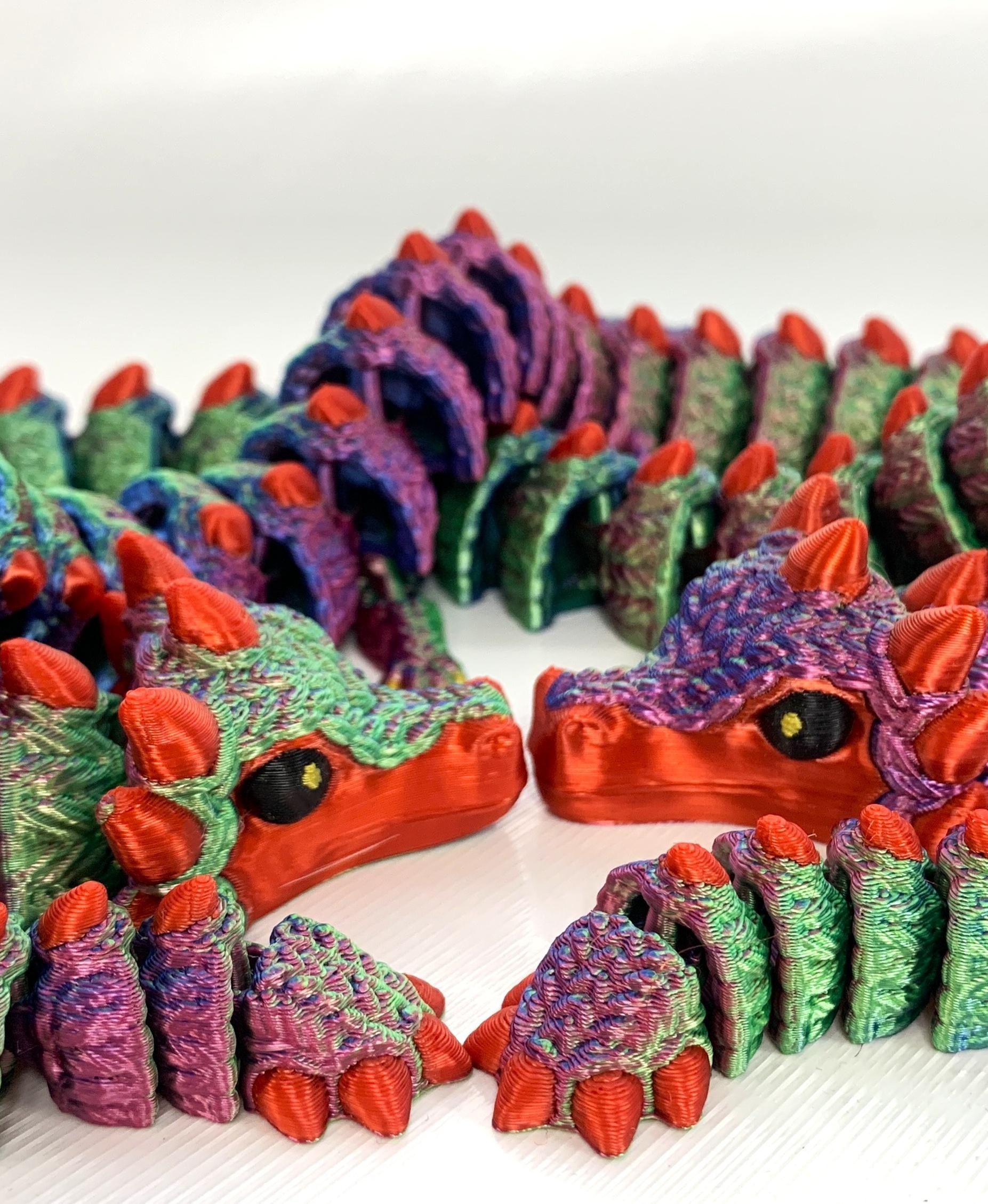 Cozy Dragon Long - Both printed in the same Blue/Green/Purple Tri color PLA, with Printed Solid Jessie (soon to be released) red silk. - 3d model