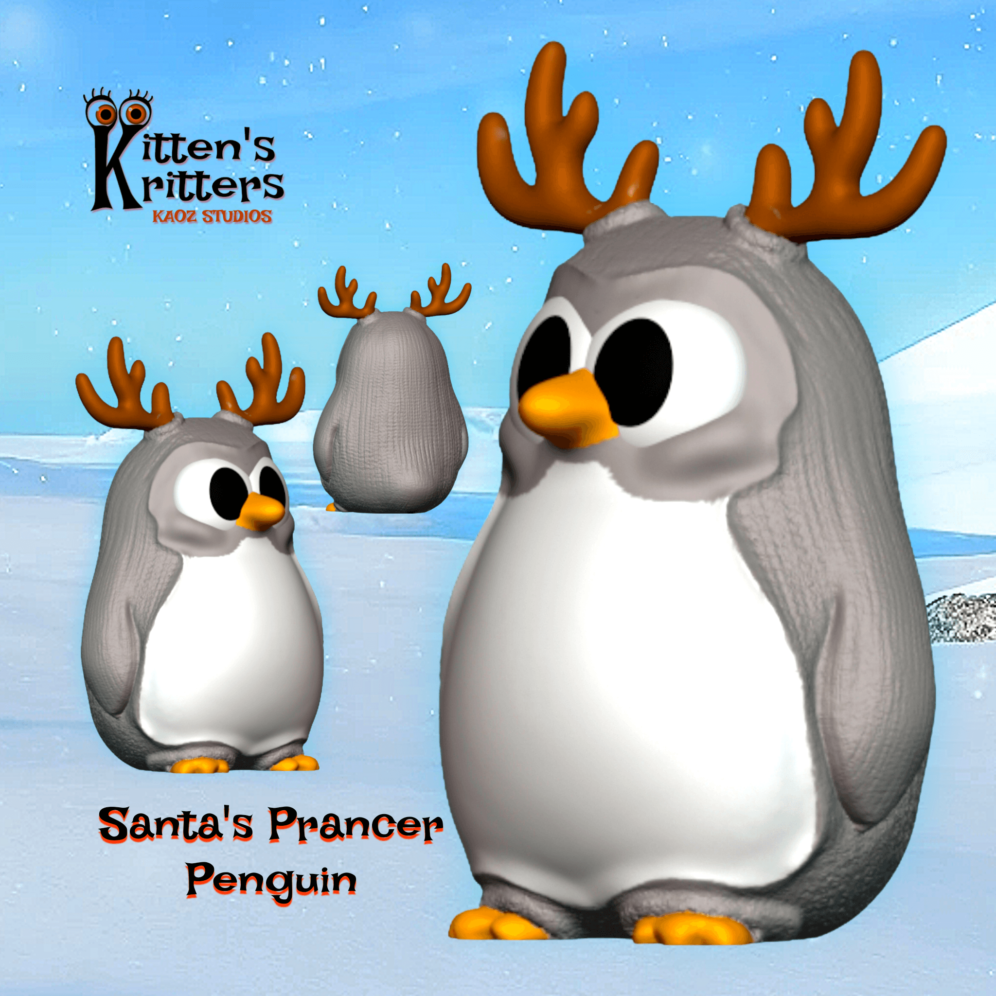 Winter Penguin with Deer Antlers Plush Toy Figurine 3d model