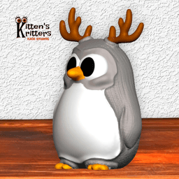 Winter Penguin with Deer Antlers Plush Toy Figurine 3d model