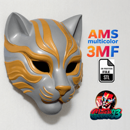 Spirit_Cat_Wall_Decor_Mask – STL & 3MF Multicolor (3 Colors) 3d model