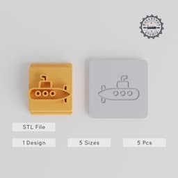 Submarine Stamp Tile Set, 5 Sizes, Perfect for Clay & Cookies, Underwater Theme, Ocean Explorer Design PRODUCT_3376 3d model
