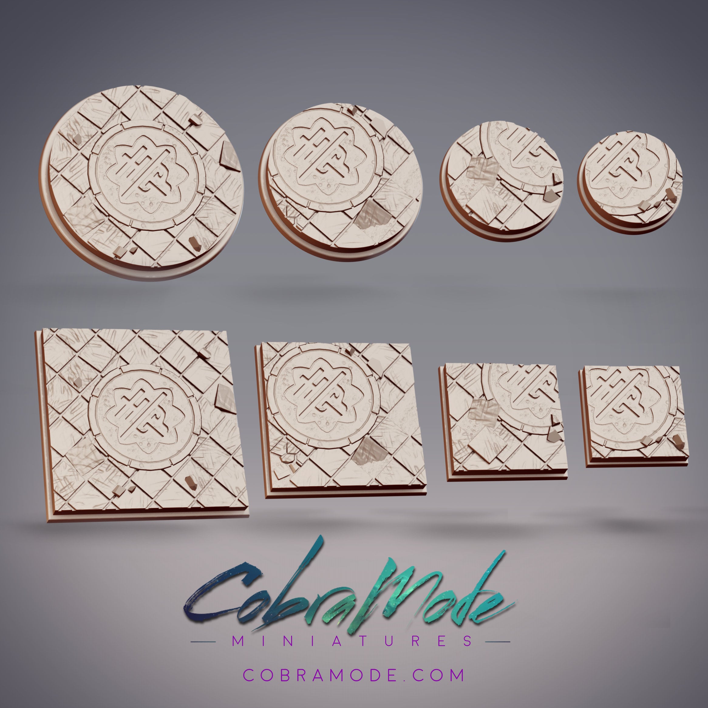 Broken Tile Floor Base Pack (8pcs) - Round and Square Versions 3d model