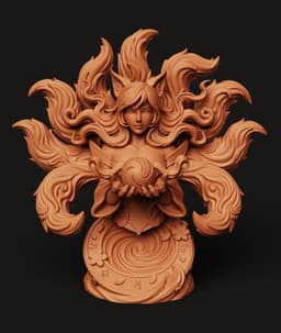 Kitsune Anime Bust | Nine-Tailed Fox Spirit | Multi-Color Character Statue | Mythical Fox Goddess 3d model