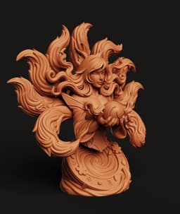 Kitsune Anime Bust | Nine-Tailed Fox Spirit | Multi-Color Character Statue | Mythical Fox Goddess 3d model