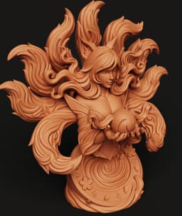Kitsune Anime Bust | Nine-Tailed Fox Spirit | Multi-Color Character Statue | Mythical Fox Goddess 3d model