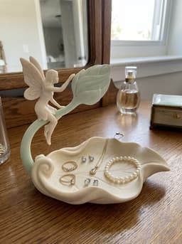 Whimsical Fairy on Lotus Leaf Jewelry Dish - Enchanted Forest Vanity Organizer 3d model