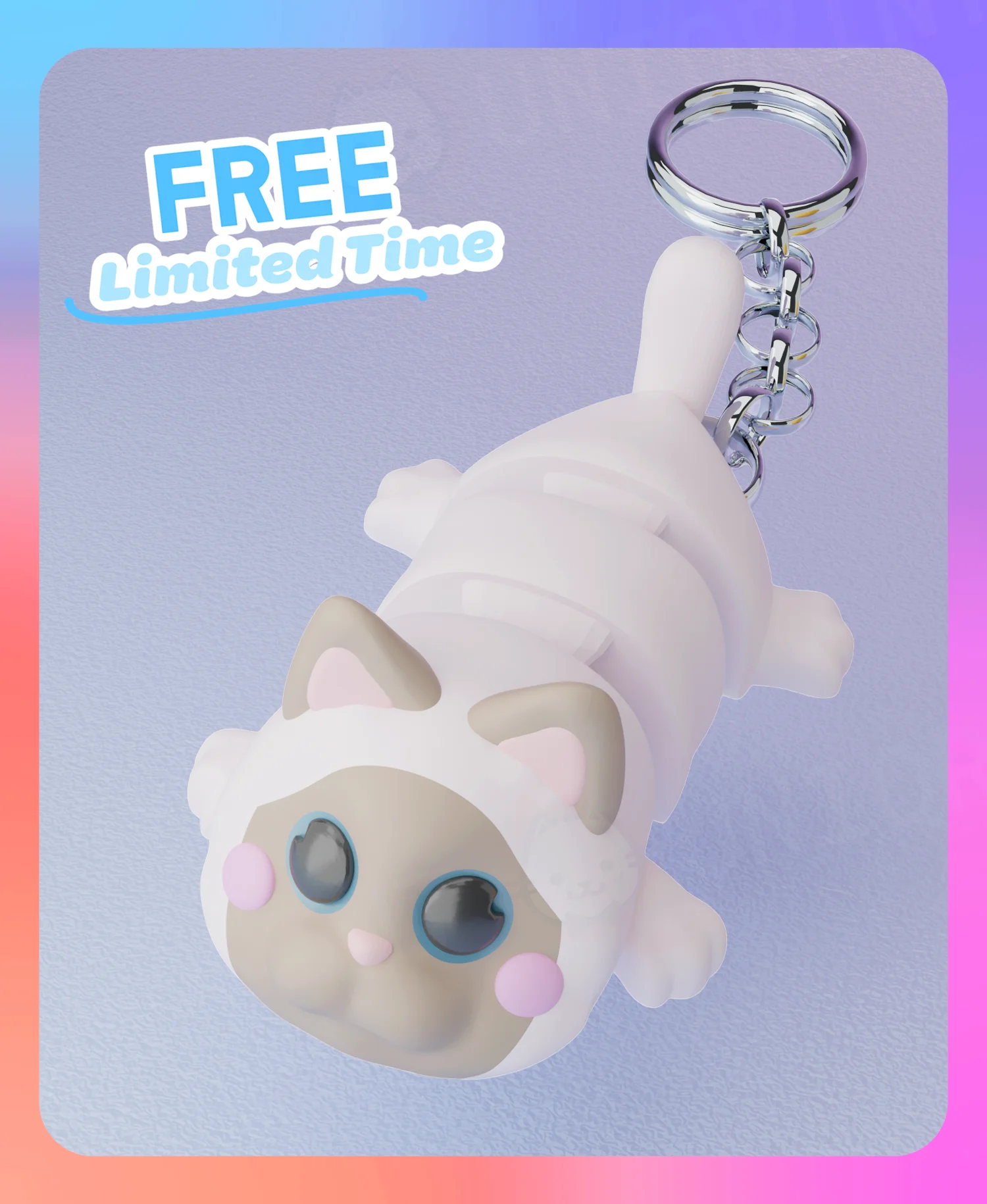 Flexi Balinese Cat Laying Down Keychain (Single Color) 3d model