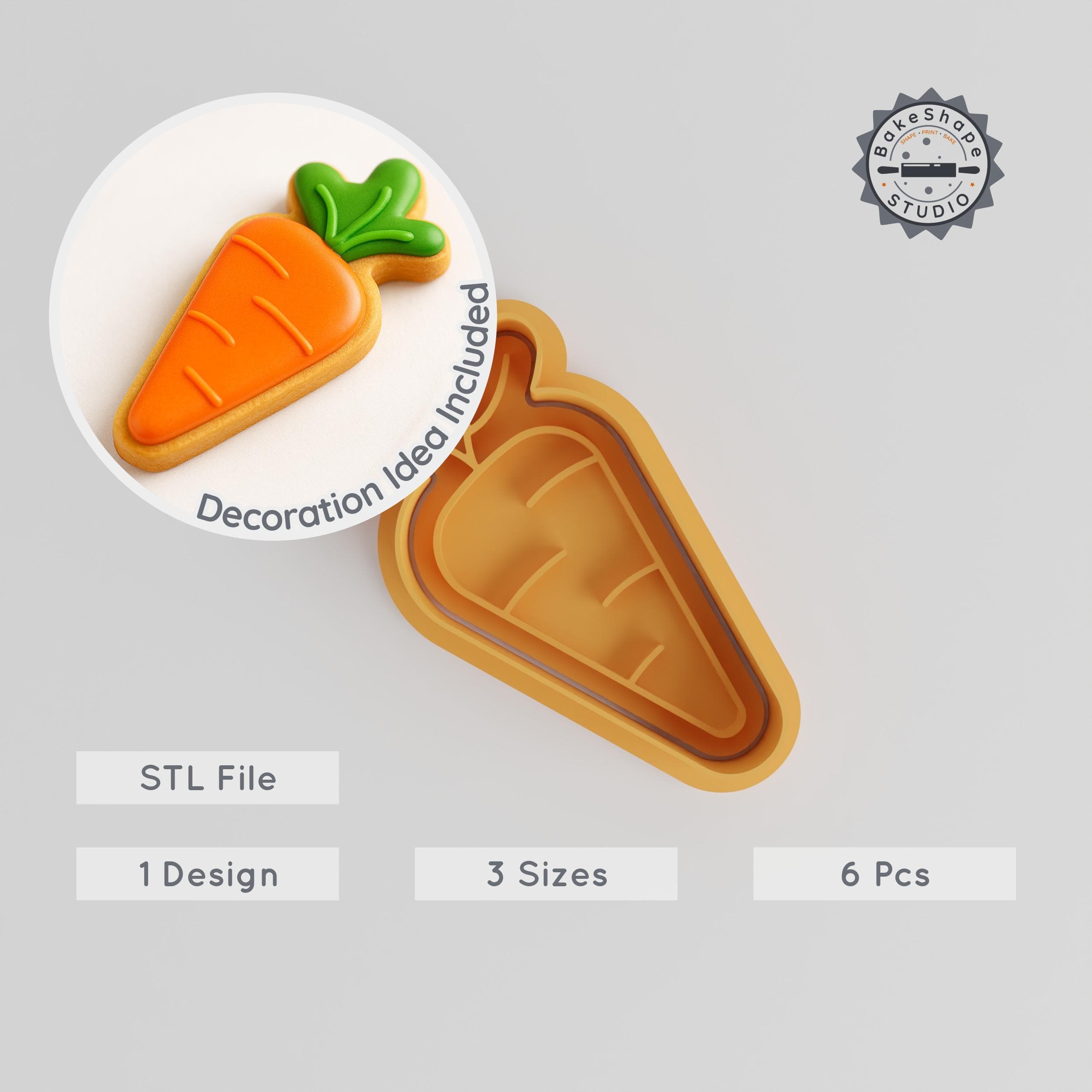 Carrot Cookie Cutter & Stamp Set, Veggie Stick Designs, Perfect for Cookies & Fondant, Organic Vegetable Shape, 3 Sizes S/M/L PRODUCT_1044 3d model