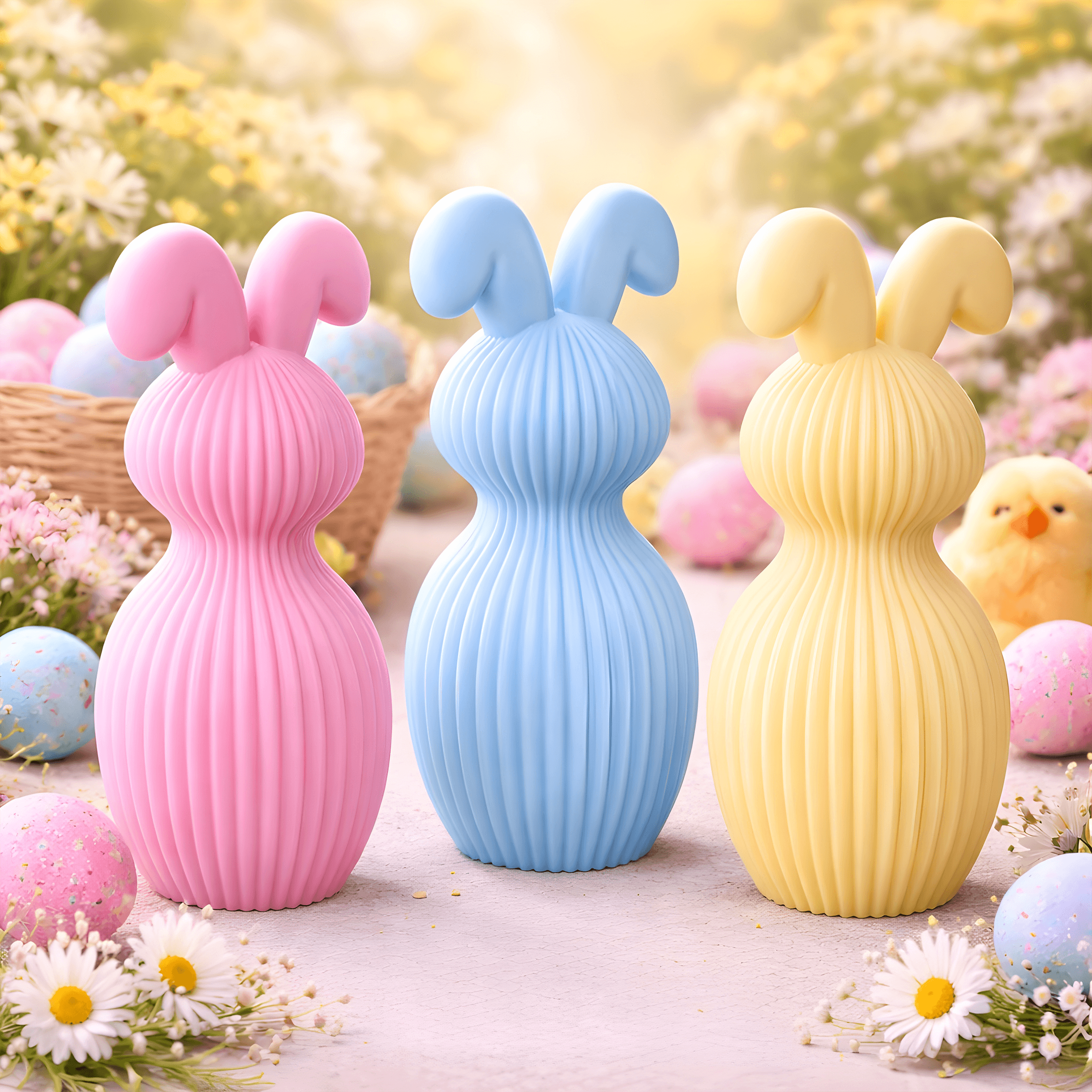 Easter Bunny Figurine STL | Modern Ribbed Bunny | Easter Decoration | Minimalist Home Decor Sculptur 3d model