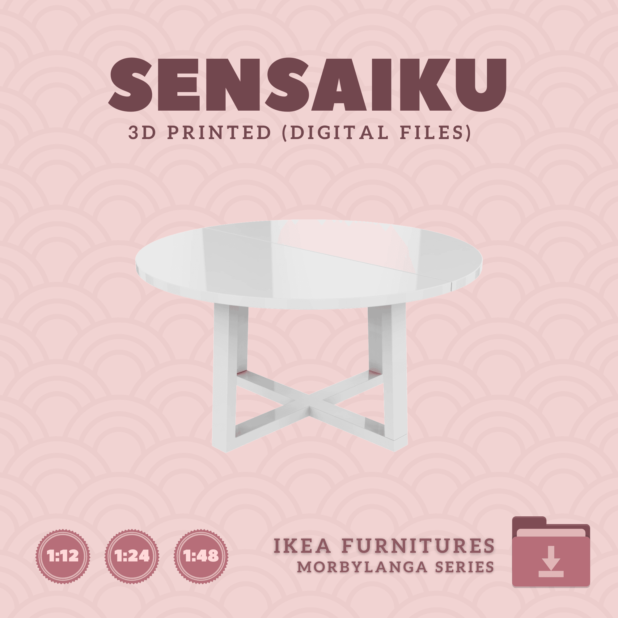Miniature Replica 01. MORBYLANGA Round Table for Miniature Dollhouse - IKEA - 3D Print Instant Downl 3d model