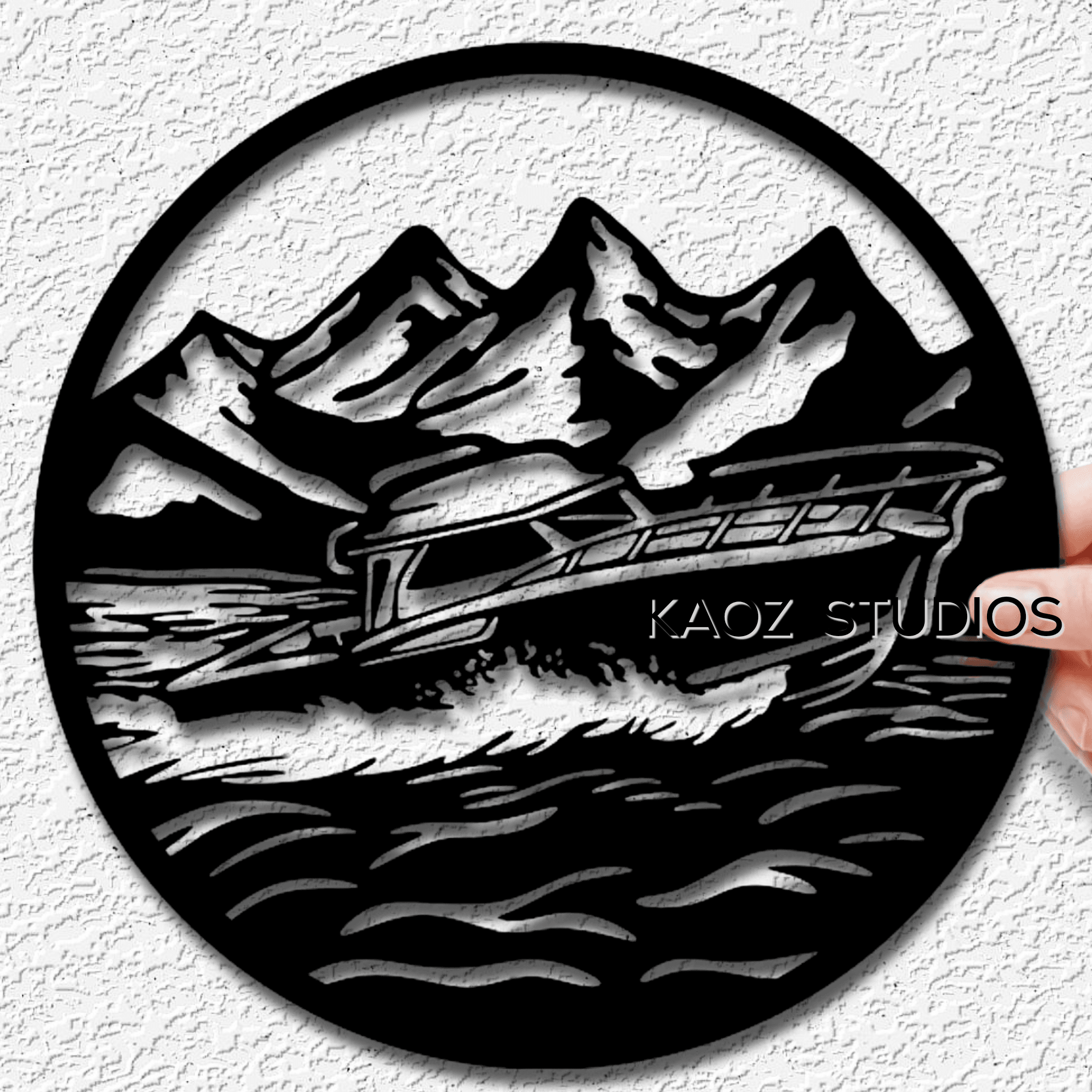 mountain lake wall art boat wall decor fishing decoation 3d model