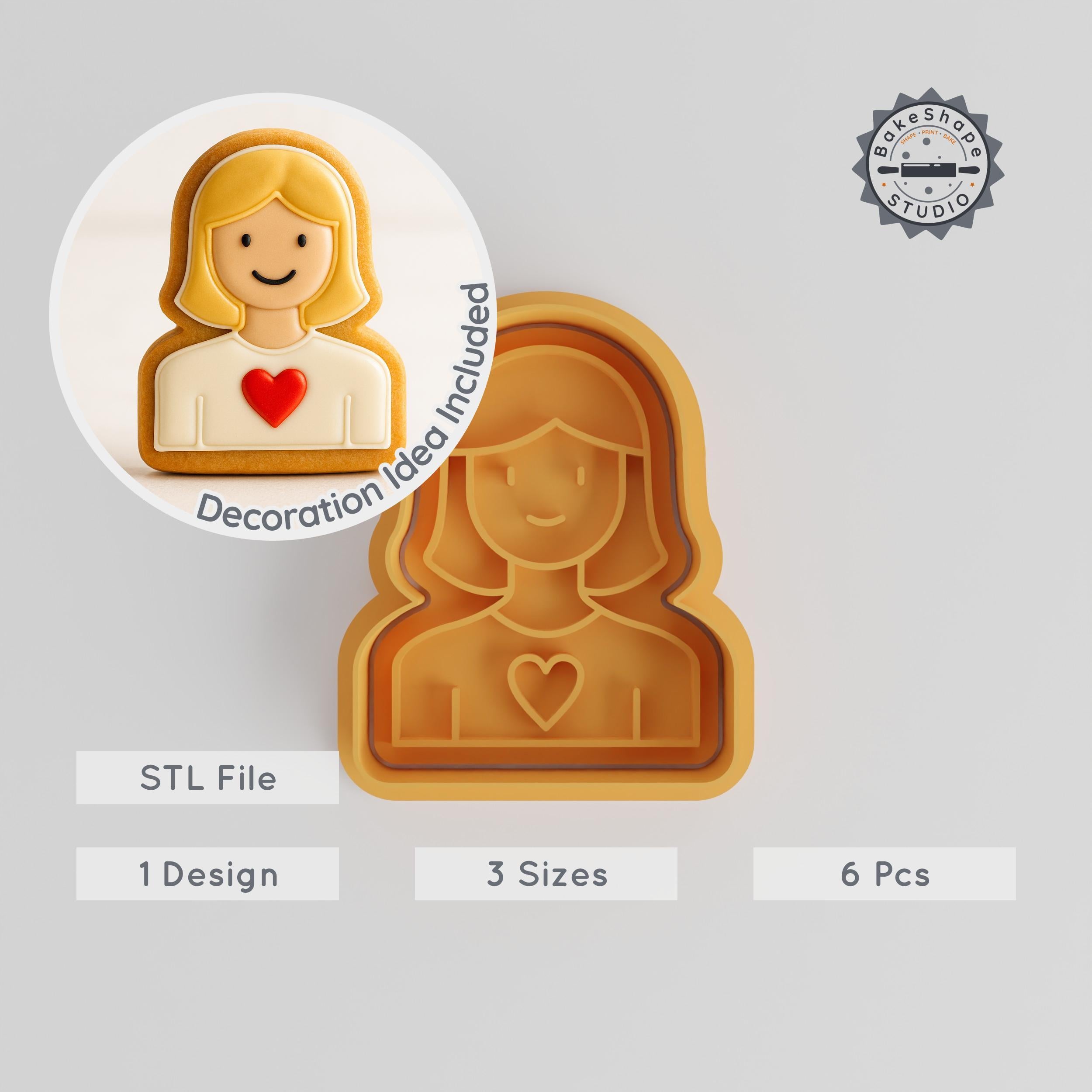 Mom Shape Cutter & Stamp Set, Cookie Fondant Decor, 3 Sizes, 6 Pieces, Parent Mother Theme PRODUCT_1404 3d model