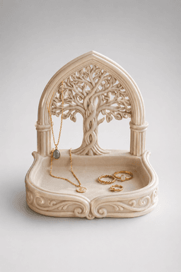 Tree of Life Jewelry Tray STL – Gothic Arch Ring Dish & Necklace Holder 3d model