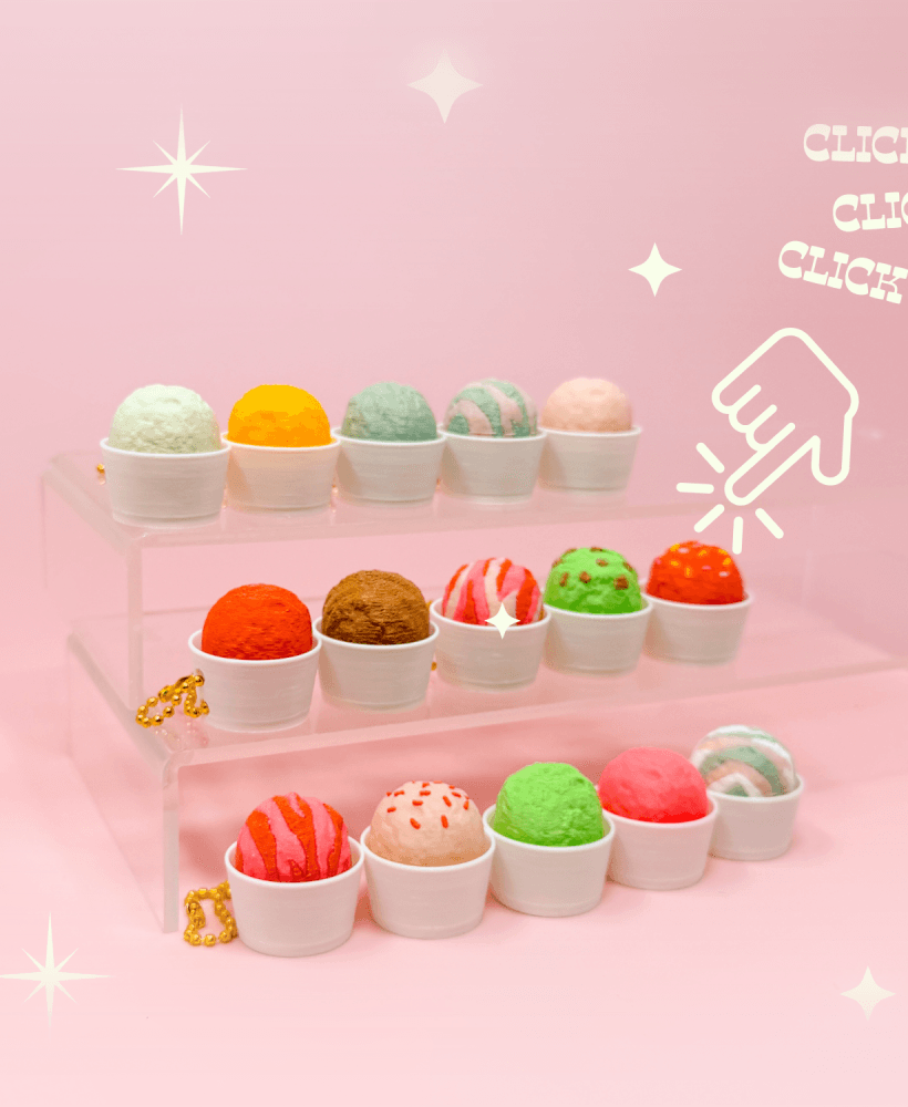 Retro Ice Cream Scoop Fidget Clicker Keychain - Kitschy Charm Nostalgic Gift Kawaii Accessory 3d model