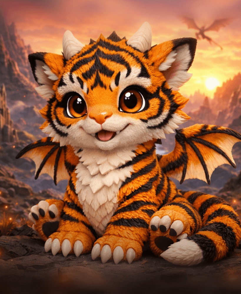 Cute Baby Tiger Dragon Chibi 3d model