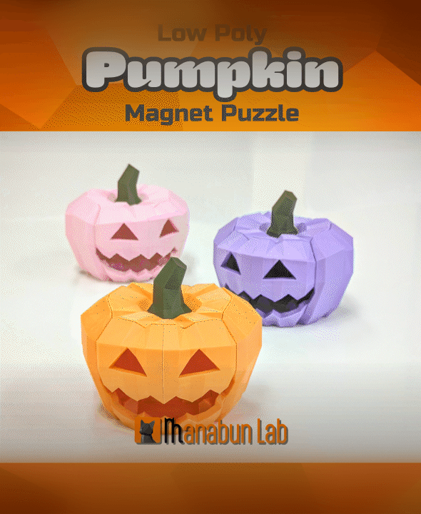 Low Poly Pumpkin Magnet Puzzle (No supports, no AMS) 3d model