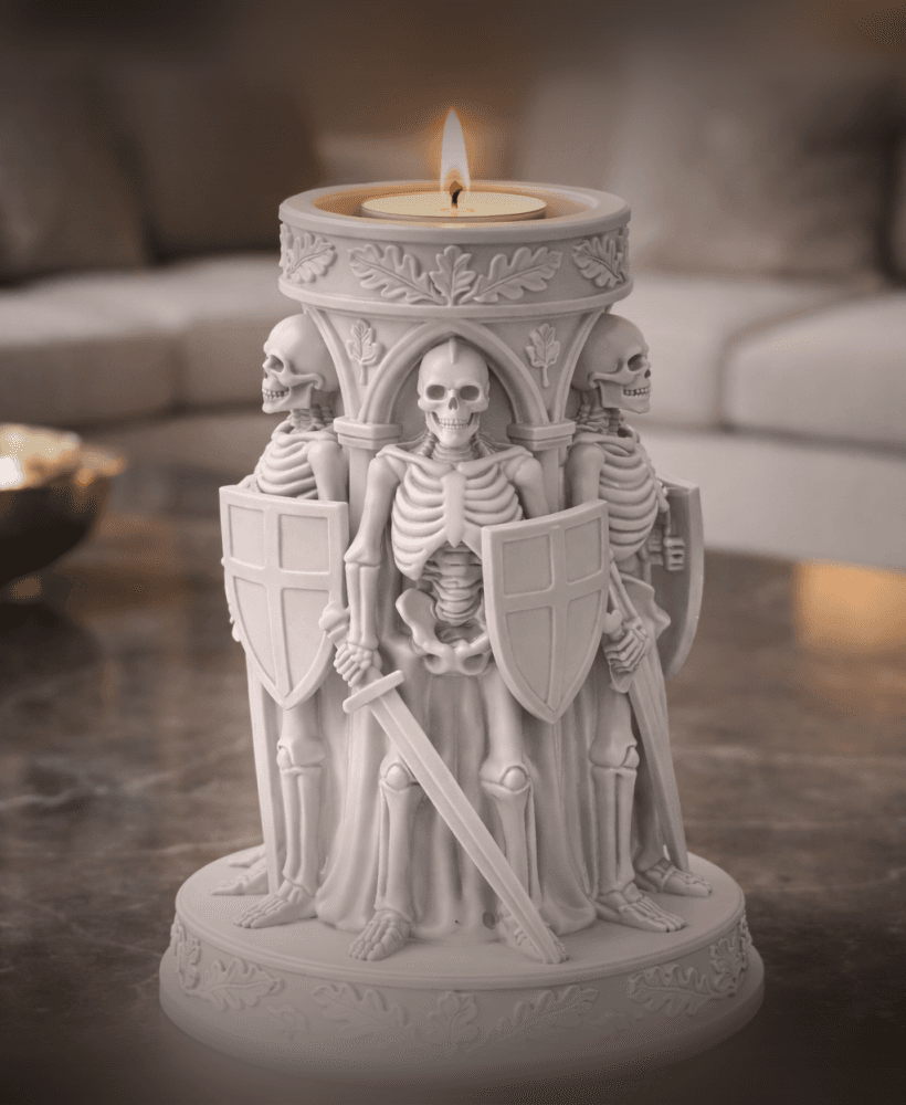 Free Skeleton Knight Tealight Holder STL – Gothic Medieval Candle Holder 3D Print 3d model