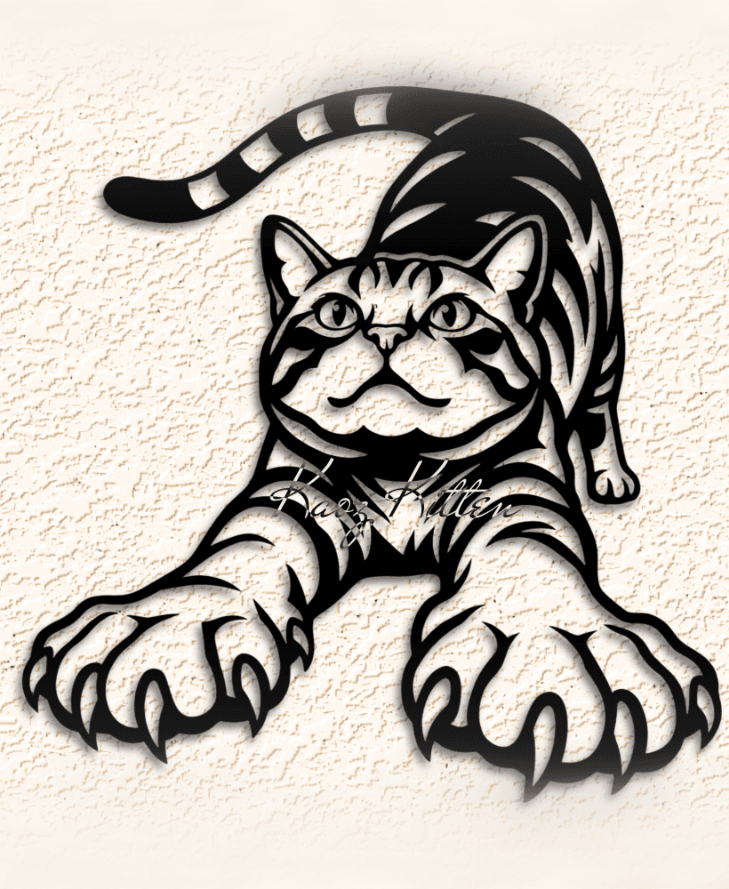 Stretching kitty cat wall art home decor 3d model