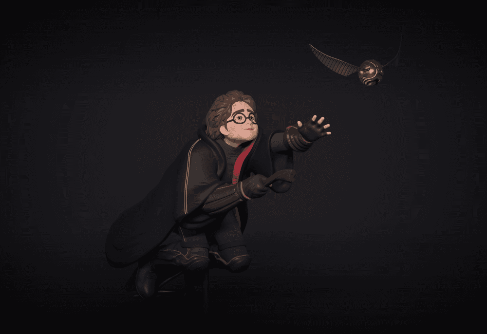 Quidditch Seeker: Harry Potter on Broomstick Chasing the Golden Snitch (STL File) 3d model