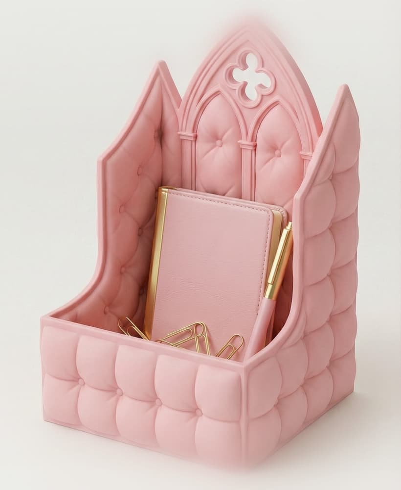 Gothic Cathedral Quilted Desk Organizer - Aesthetic 3D Printable Stationery Holder 3d model