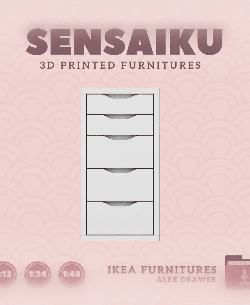 Miniature Replica 01. ALEX Drawer Unit V1 for Miniature Dollhouse IKEA 3D Print (1:12,24,48) 3d model