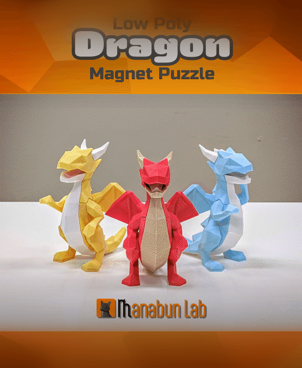 Low Poly Dragon Magnet Puzzle (No supports, no AMS) 3d model