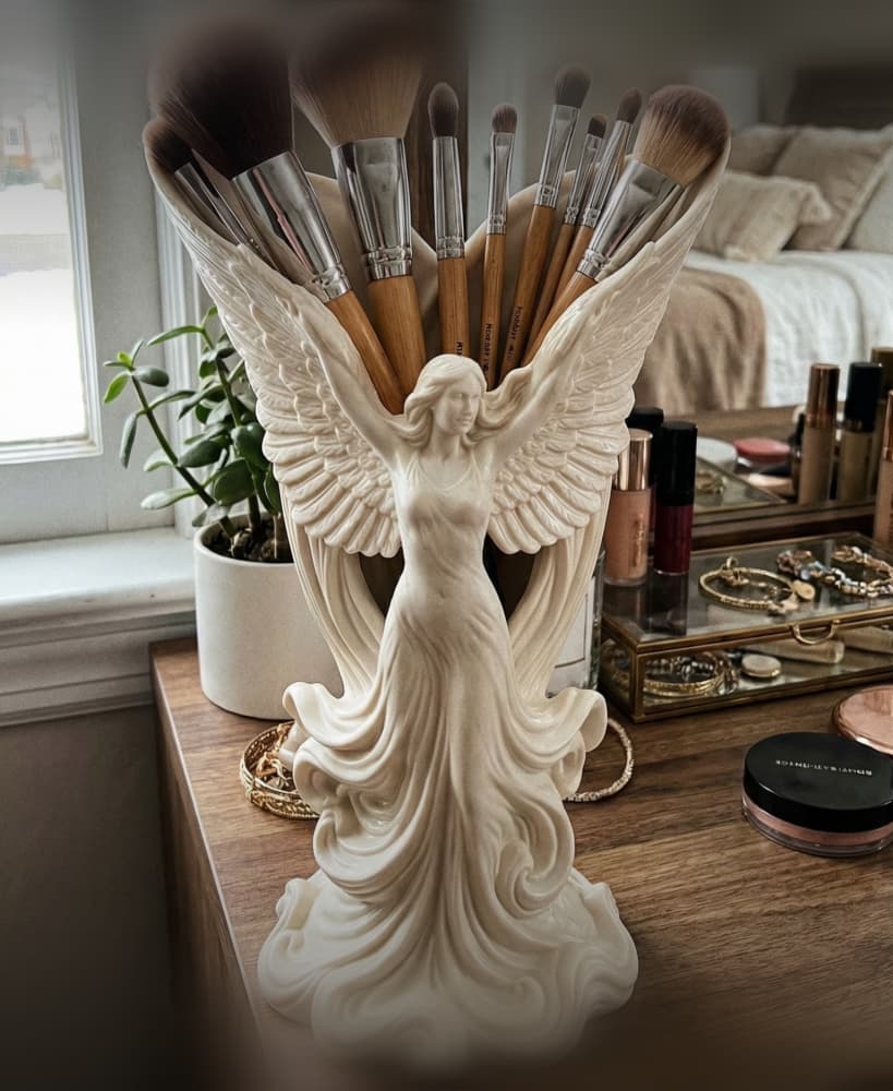 Celestial Angel Wing Makeup Brush Holder - Elegant Vanity Organizer & Sculptural Decor 3d model
