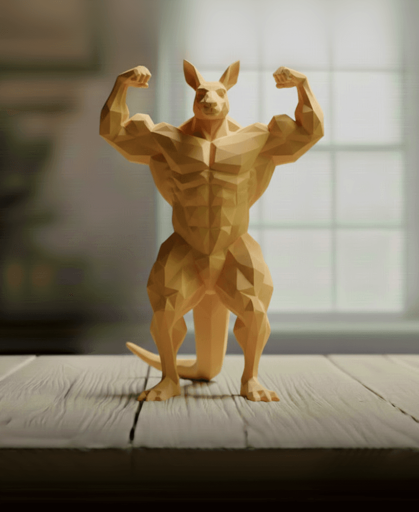 Buff Kangaroo Low Poly - Bodybuilder Marsupial Sculpture 3d model