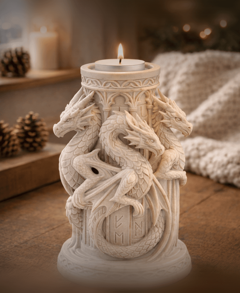 Dragon Tealight Candle Holder STL – Gothic Fantasy Dragon Decor for 3D Printing 3d model