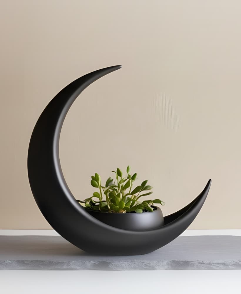 Crescent Moon Decoration With Elliptical Plant Pot 3d model