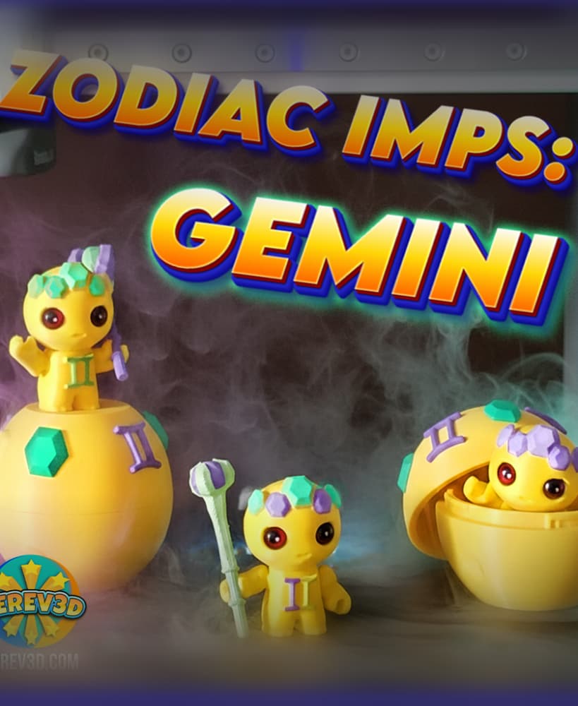 Gemini Flexi Imp - Zodiac Imp Collection Part 3 - Keychain & Straw Buddy, No Supports 3D Print STL/3 3d model