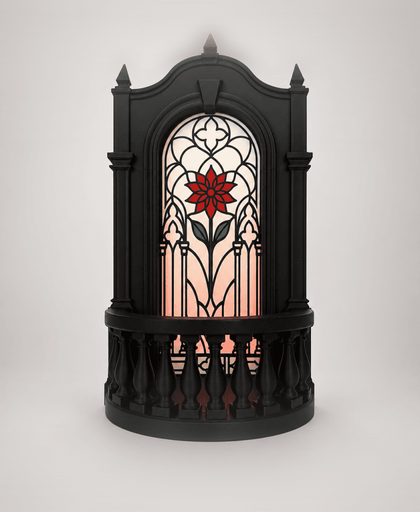 Gothic Balcony Book Nook with Stained Glass Window – Bookshelf Insert, Miniature Gothic Shelf Decor 3d model