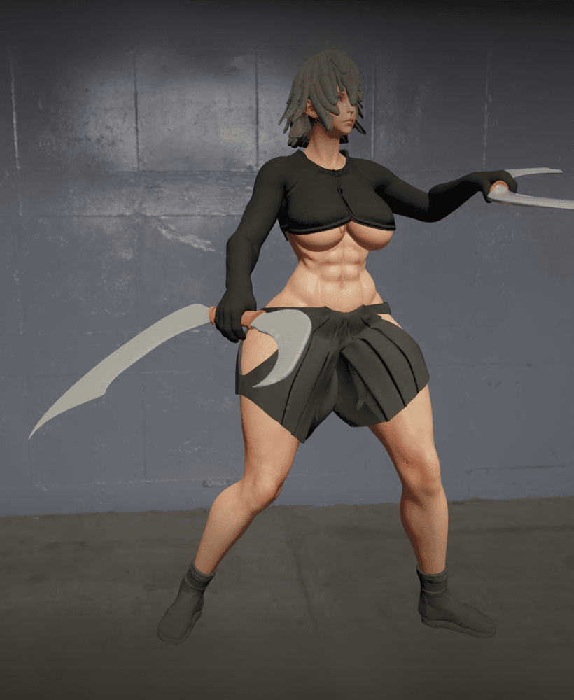 Curvy Fantasy Warrior with Two Curved Blades v2 3d model