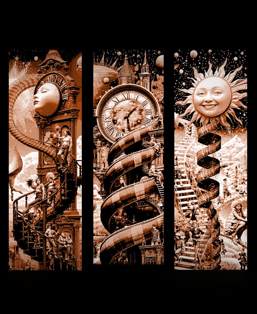 The crazy world of the overloaded mind - clocktowers in the middle world set of bookmark 3d model