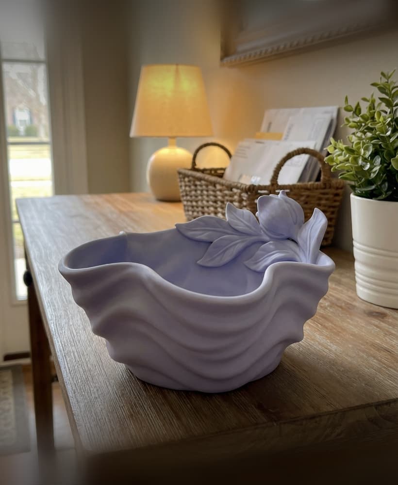 Modern Sculptural Wave Bowl Planter with Floral Accent | Organic Decorative Catchall Dish Home Decor 3d model