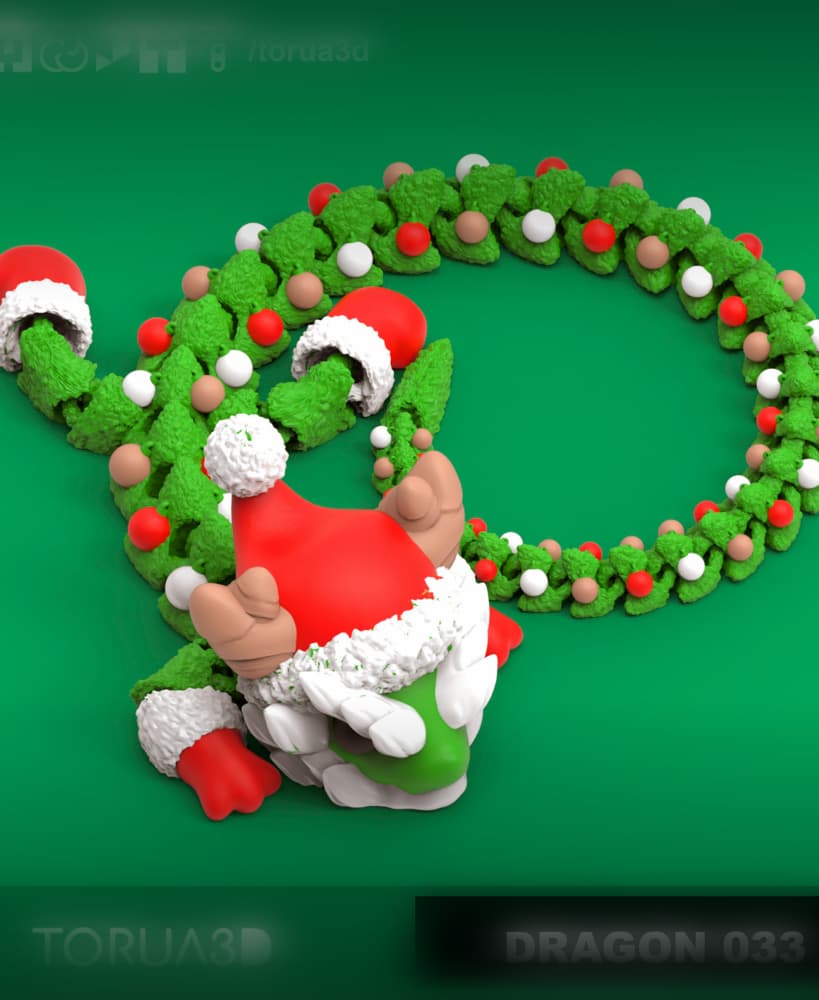 Articulated Dragon 033 - Print in place - No suppots - Christmas - STL 3d model