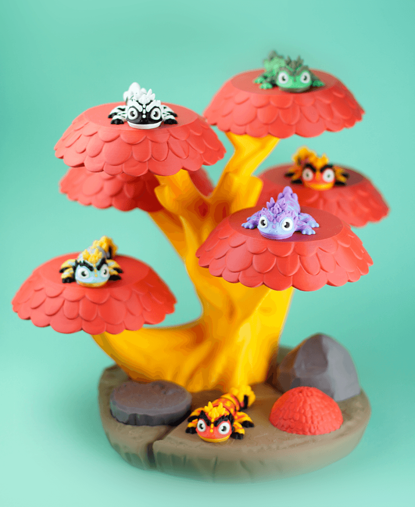 Flexi Lunar New Year Dragon & Display Tree | Print-in-place | No Support 3d model