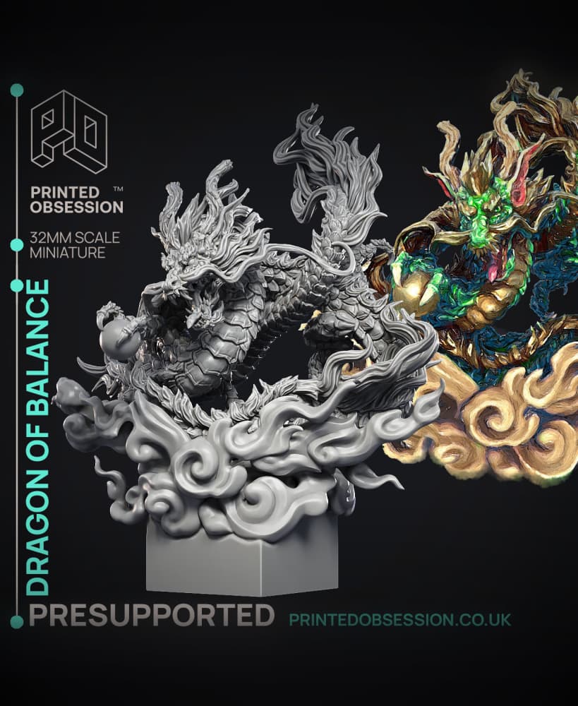 Dragon of Balance - Chinese Style Dragon - PRESUPPORTED - Illustrated and Stats - 32mm scale 3d model
