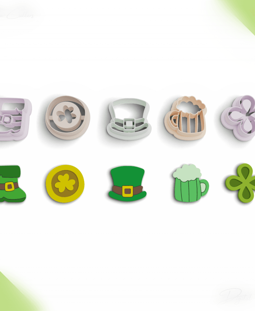 Saint Patrick's Day Polymer Clay Cutter Package, 5 Models, 2 Cutter Version, 5 Size, No:1399 3d model