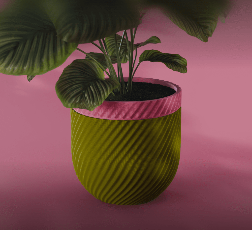 Kaze Planter Pot, Wavy Diagonal | Small, Medium, Large | Self Watering and Drip Tray 3d model